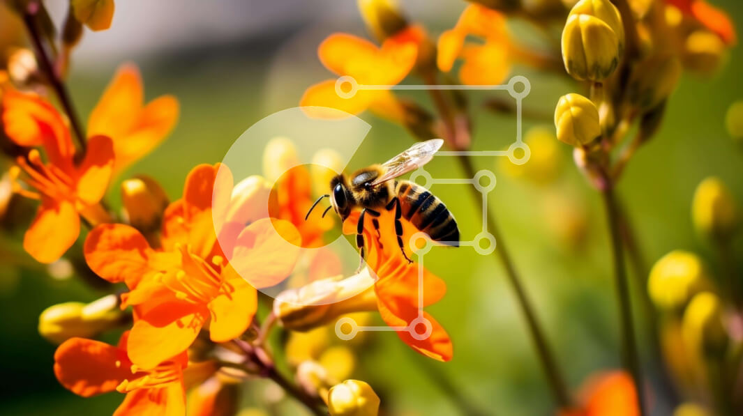 Intra Συλλεκτικό Ξύλινο Παζλ Plywood  4mm - Μέλισσα που επικονιάζει πορτοκαλί λουλούδι με έντομα στη φύση Σε Ξύλινο Κουτί - Διαστάσεις: 10x10 cm – 25 κομμάτια