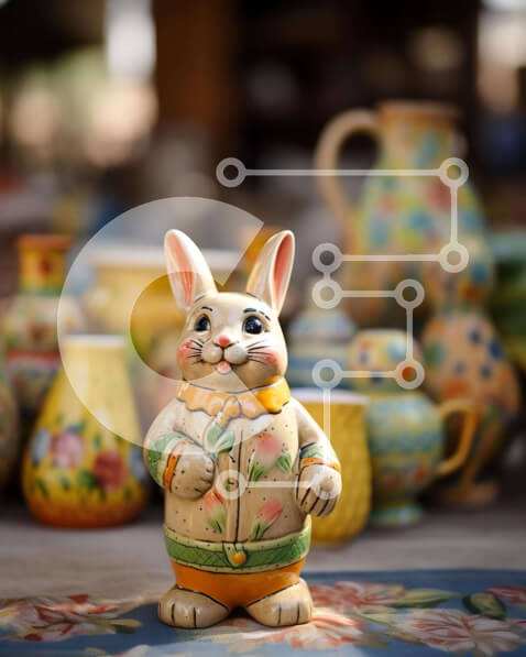 Intra Συλλεκτικό Ξύλινο Παζλ Plywood  4mm - Κεραμικό ειδώλιο λαγουδάκι με πολύχρωμα βάζα και κύπελλα Σε Ξύλινο Κουτί - Διαστάσεις: 10x10 cm – 25 κομμάτια