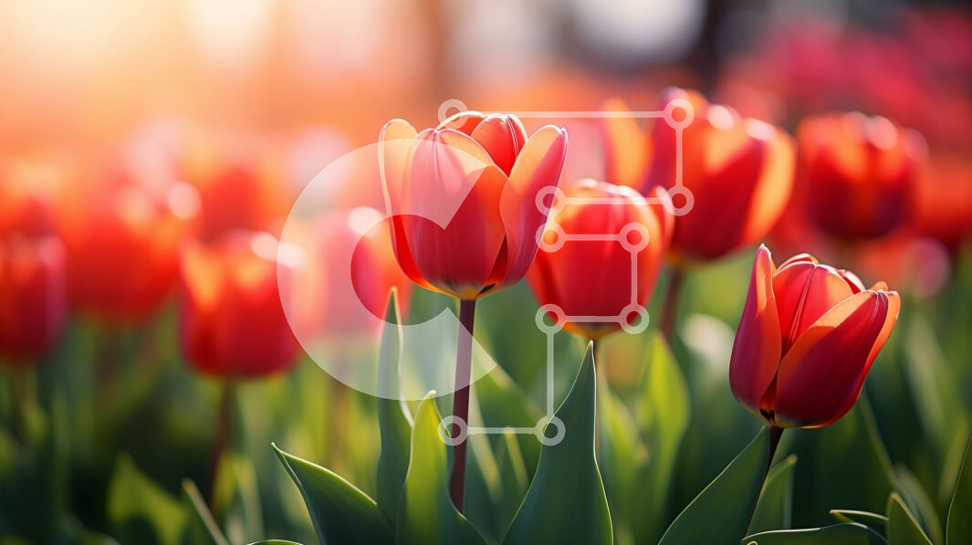 Intra Συλλεκτικό Ξύλινο Παζλ Plywood  4mm - Πεδίο με κόκκινες τουλίπες σε πλήρη άνθιση με λαμπερό μπλε ουρανό Σε Ξύλινο Κουτί - Διαστάσεις: 10x10 cm – 25 κομμάτια