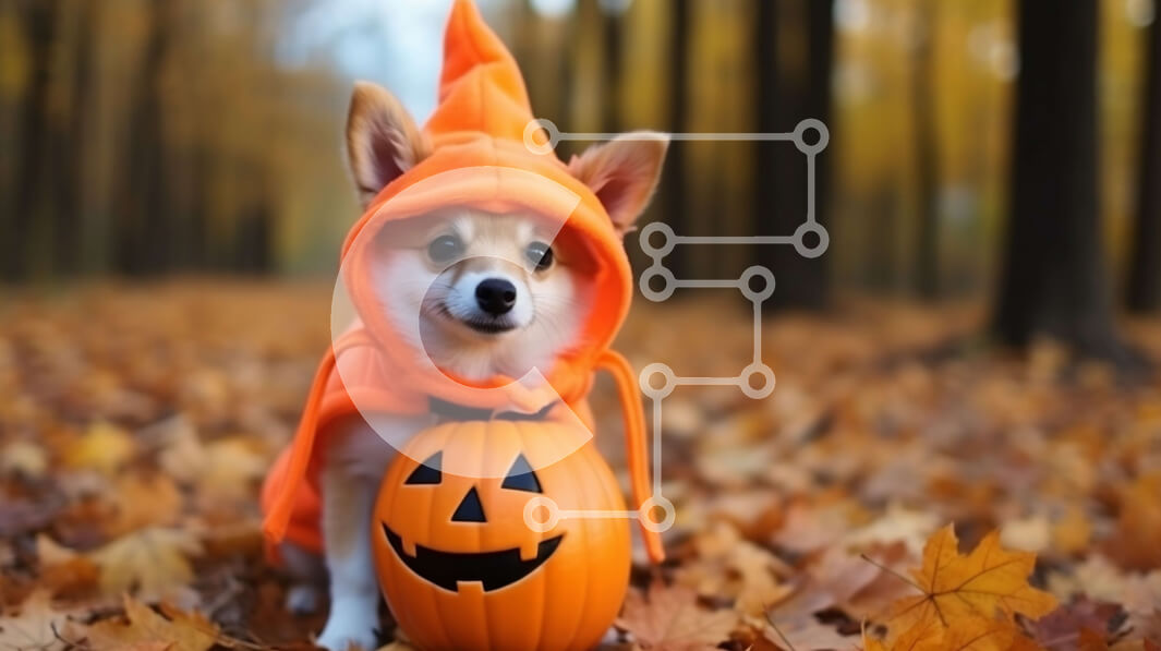 Σετ των 2 Intra Συλλεκτικό Ξύλινο Παζλ Plywood  4mm - Μικρό σκυλί με κοστούμι κολοκύθας στο φθινοπωρινό δάσος Σε Ξύλινο Κουτί - Διαστάσεις: 10x10 cm – 25 κομμάτια