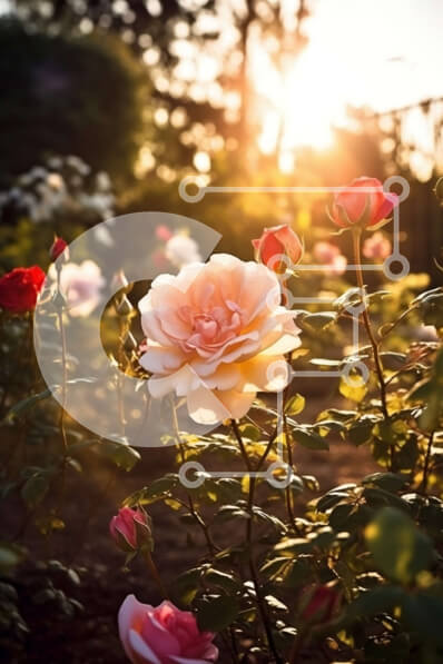 Σετ των 2 Intra Συλλεκτικό Ξύλινο Παζλ Plywood  4mm - Κήπος με ροζ τριαντάφυλλα στο ηλιοβασίλεμα Σε Ξύλινο Κουτί - Διαστάσεις: 10x10 cm – 25 κομμάτια