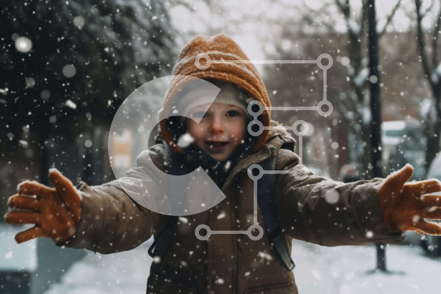 Intra Συλλεκτικό Ξύλινο Παζλ Plywood  4mm - Νεαρό αγόρι που παίζει στο χιόνι - Φωτογραφία Αρχείου Σε Ξύλινο Κουτί - Διαστάσεις Puzzle: 10x10 cm – 25 κομμάτια