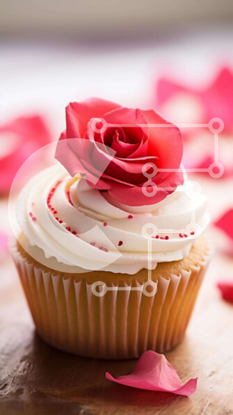 Intra Συλλεκτικό Ξύλινο Παζλ Plywood  4mm - Cupcake με White Frosting και κόκκινο τριαντάφυλλο Σε Ξύλινο Κουτί - Διαστάσεις: 10x10 cm – 25 κομμάτια