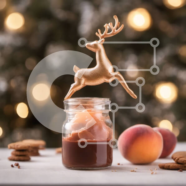 Intra Συλλεκτικό Ξύλινο Παζλ Plywood  4mm - Χρυσός τάρανδος σε βάζο σοκολάτας με ροδάκινα και μπισκότα Σε Ξύλινο Κουτί - Διαστάσεις Puzzle: 10x10 cm – 25 κομμάτια