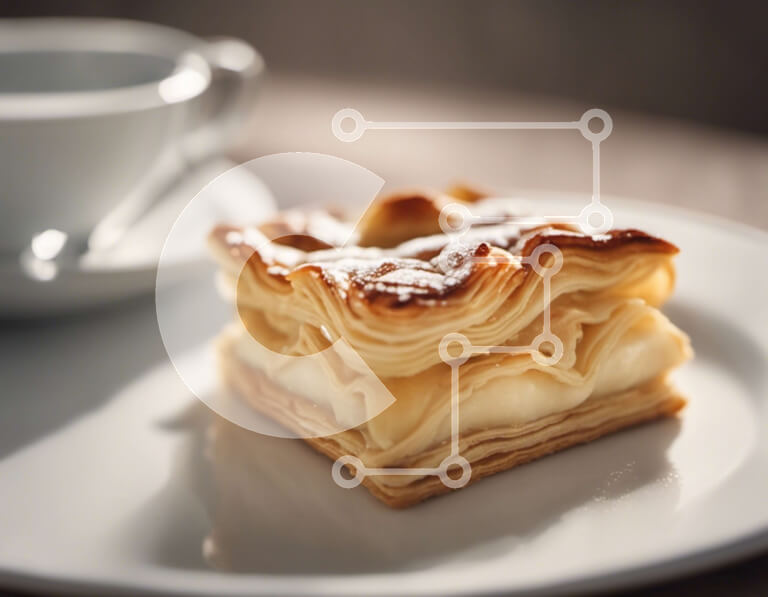 Σετ των 2 Intra Συλλεκτικό Ξύλινο Παζλ Plywood  4mm - Νόστιμα αρτοσκευάσματα και καφές σε ένα λευκό πιάτο Σε Ξύλινο Κουτί - Διαστάσεις: 10x10 cm – 25 κομμάτια