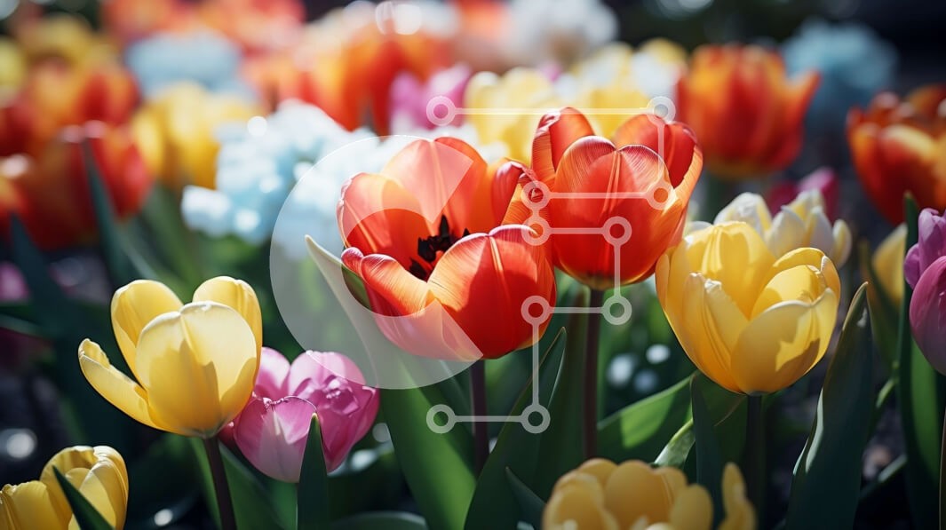 Intra Συλλεκτικό Ξύλινο Παζλ Plywood  4mm - Πολύχρωμες τουλίπες σε έναν κήπο Σε Ξύλινο Κουτί - Διαστάσεις: 10x10 cm – 25 κομμάτια