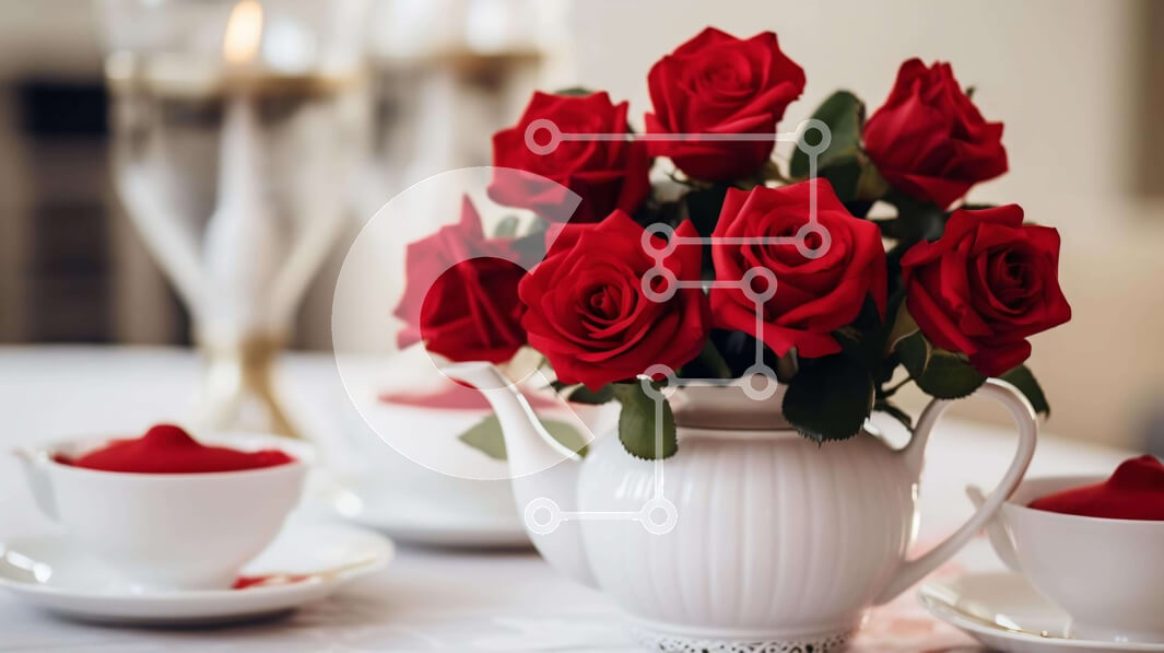 Σετ των 2 Intra Συλλεκτικό Ξύλινο Παζλ Plywood  4mm - Λευκή τσαγιέρα με κόκκινα τριαντάφυλλα και κεριά Σε Ξύλινο Κουτί - Διαστάσεις: 10x10 cm – 25 κομμάτια