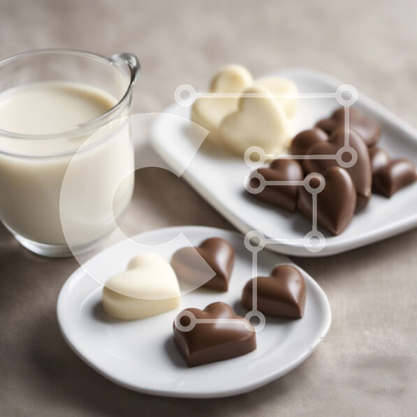 Σετ των 2 Intra Συλλεκτικό Ξύλινο Παζλ Plywood  4mm - Σοκολατένιες καραμέλες σε σχήμα καρδιάς και ποτήρι γάλα σε πιάτα Σε Ξύλινο Κουτί - Διαστάσεις: 10x10 cm – 25 κομμάτια