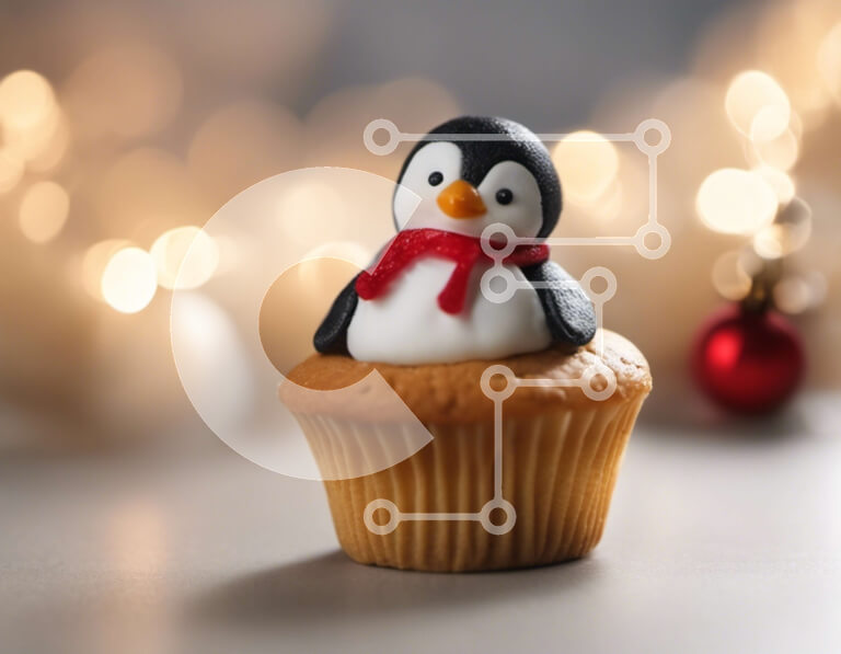 Intra Συλλεκτικό Ξύλινο Παζλ Plywood  4mm - Διακοσμητικό Cupcake Penguin με κόκκινα και λευκά διακοσμητικά Σε Ξύλινο Κουτί - Διαστάσεις Puzzle: 10x10 cm – 25 κομμάτια