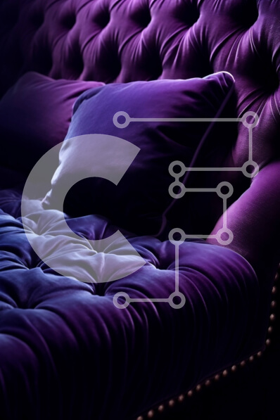 Intra Συλλεκτικό Ξύλινο Παζλ Plywood  4mm - Κομψός μωβ βελούδινος καναπές με φουντωτό σχέδιο και χρυσά καρφιά Σε Ξύλινο Κουτί - Διαστάσεις Puzzle: 10x10 cm – 25 κομμάτια