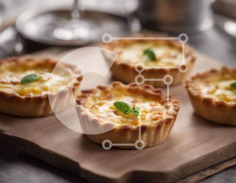 Σετ των 2 Intra Συλλεκτικό Ξύλινο Παζλ Plywood  4mm - Ξύλινη σανίδα κοπής με μίνι τάρτες κις και φρέσκα φύλλα βασιλικού Σε Ξύλινο Κουτί - Διαστάσεις: 10x10 cm – 25 κομμάτια