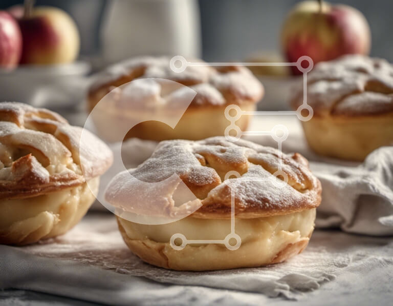 Σετ των 2 Intra Συλλεκτικό Ξύλινο Παζλ Plywood  4mm - Νόστιμες μηλόπιτες με ζάχαρη άχνη σε ένα τραπέζι Σε Ξύλινο Κουτί - Διαστάσεις: 10x10 cm – 25 κομμάτια