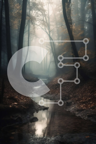 Σετ των 2 Intra Συλλεκτικό Ξύλινο Παζλ Plywood  4mm - Misty Forest με ομιχλώδη δέντρα και ρεύμα που τρέχει μέσα από αυτό Σε Ξύλινο Κουτί - Διαστάσεις: 10x10 cm – 25 κομμάτια