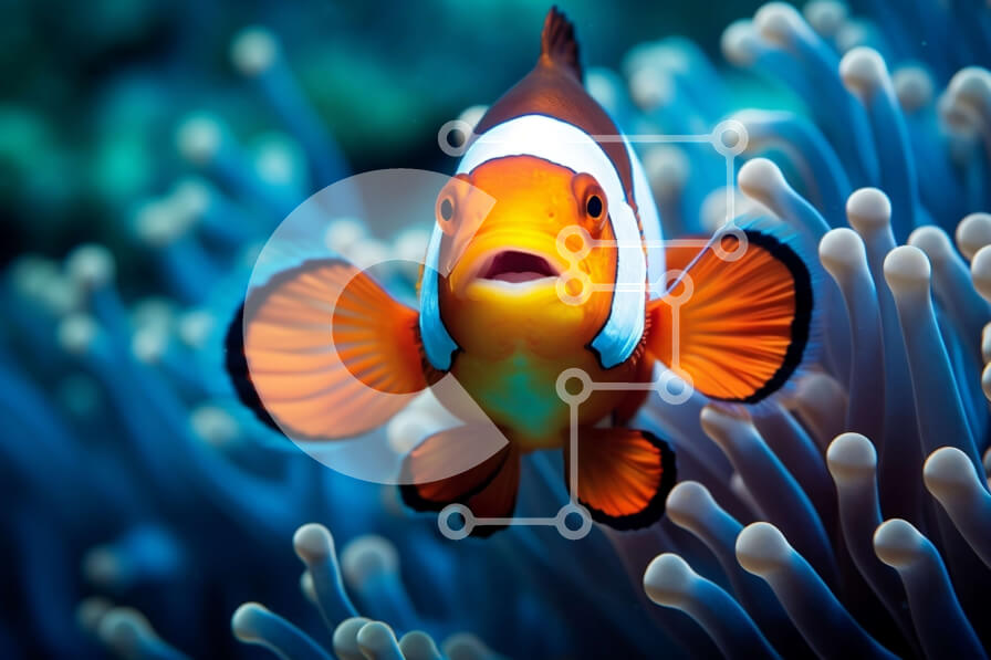 Intra Συλλεκτικό Ξύλινο Παζλ Plywood  4mm - Πολύχρωμο ψάρι κλόουν σε έναν κοραλλιογενή ύφαλο Σε Ξύλινο Κουτί - Διαστάσεις: 10x10 cm – 25 κομμάτια