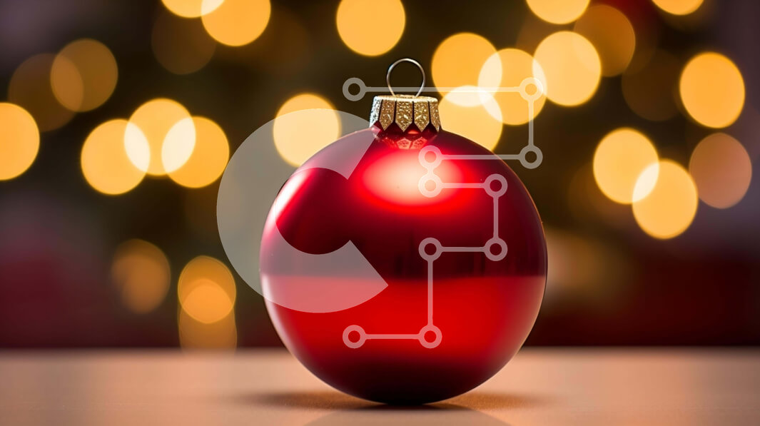 Intra Συλλεκτικό Ξύλινο Παζλ Plywood  4mm - Κόκκινη μπάλα στολίδι στο τραπέζι με φώτα Bokeh Σε Ξύλινο Κουτί - Διαστάσεις: 10x10 cm – 25 κομμάτια