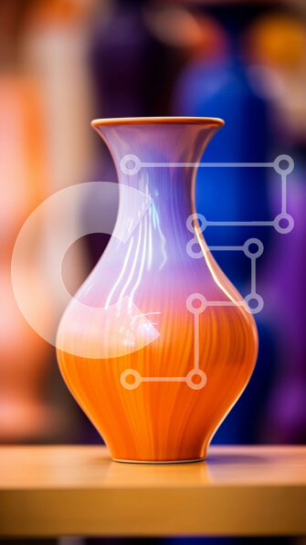 Intra Συλλεκτικό Ξύλινο Παζλ Plywood  4mm - Πορτοκαλί και μωβ βάζο σε ξύλινο τραπέζι με πολύχρωμα βάζα Σε Ξύλινο Κουτί - Διαστάσεις: 10x10 cm – 25 κομμάτια