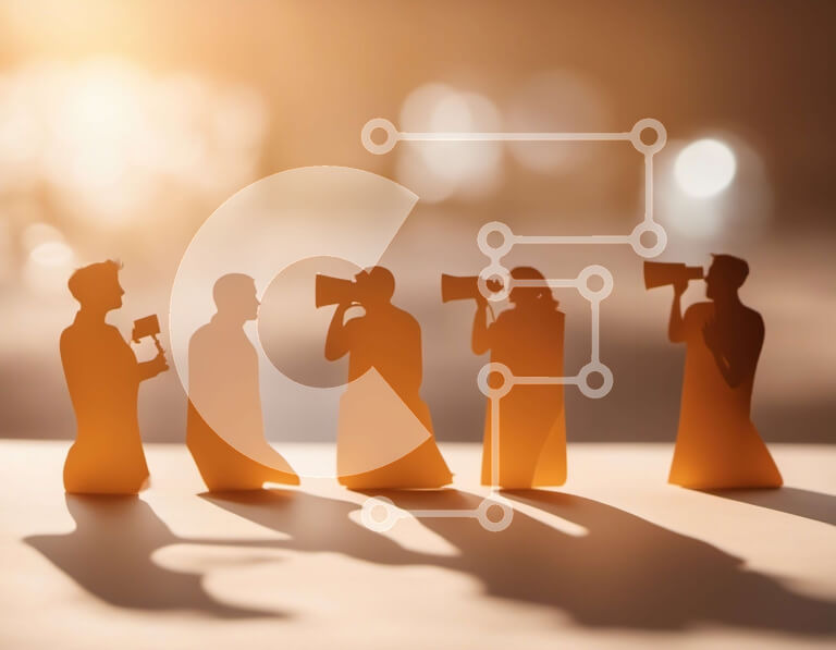 Intra Συλλεκτικό Ξύλινο Παζλ Plywood  4mm - Ομάδα σκιαγραφημένων ανθρώπων που κρατούν τα μεγάφωνα Σε Ξύλινο Κουτί - Διαστάσεις Puzzle: 10x10 cm – 25 κομμάτια