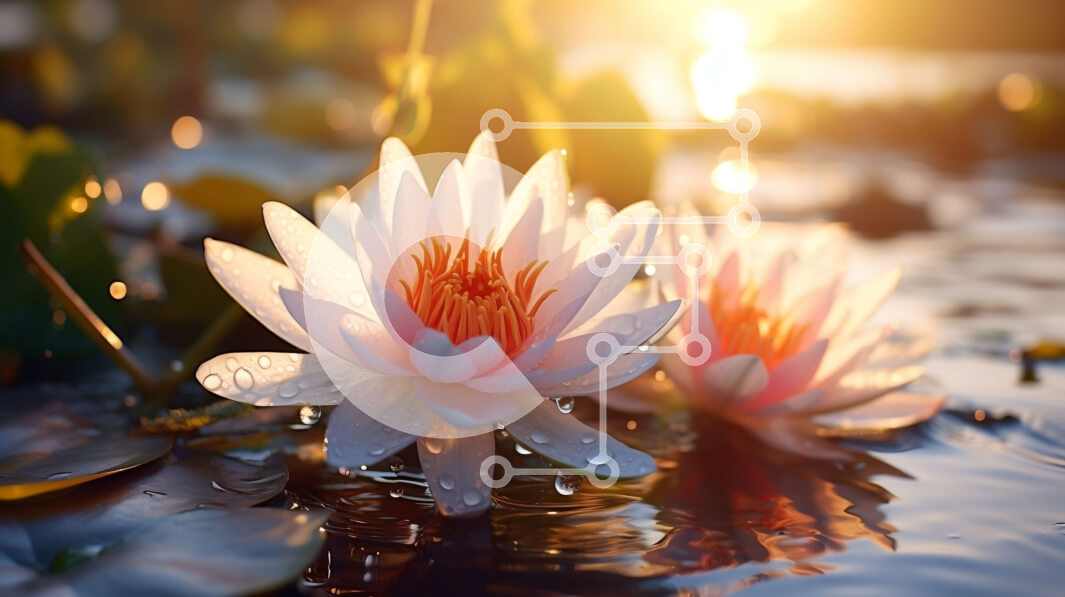 Intra Συλλεκτικό Ξύλινο Παζλ Plywood  4mm - Λευκά λουλούδια λωτού που επιπλέουν στο νερό με το φως του ήλιου και τους κυματισμούς Σε Ξύλινο Κουτί - Διαστάσεις: 10x10 cm – 25 κομμάτια