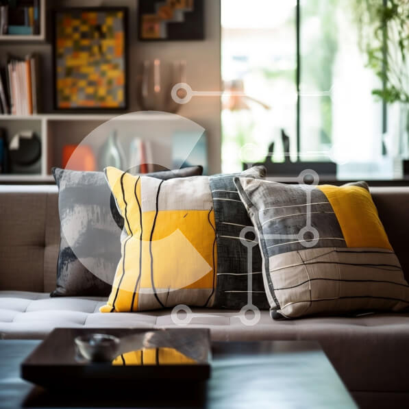 Intra Συλλεκτικό Ξύλινο Παζλ Plywood  4mm - Άνετο σαλόνι με γκρι καναπέ και κίτρινα μαξιλάρια Σε Ξύλινο Κουτί - Διαστάσεις Puzzle: 10x10 cm – 25 κομμάτια