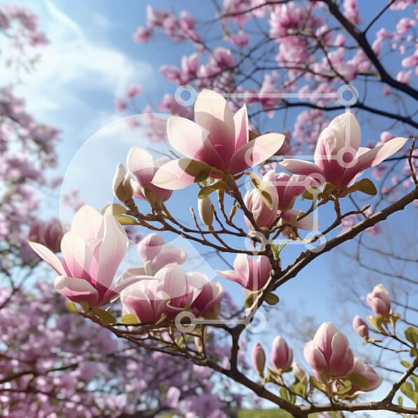 Intra Συλλεκτικό Ξύλινο Παζλ Plywood  4mm - Όμορφη εικόνα με ροζ λουλούδια σε πλήρη άνθιση με καθαρό μπλε ουρανό Σε Ξύλινο Κουτί - Διαστάσεις: 10x10 cm – 25 κομμάτια