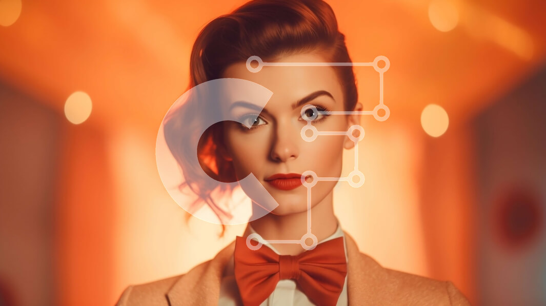 Intra Συλλεκτικό Ξύλινο Παζλ Plywood  4mm - Vintage εικόνα γυναίκας με καφέ κοστούμι και κόκκινο παπιγιόν Σε Ξύλινο Κουτί - Διαστάσεις Puzzle: 10x10 cm – 25 κομμάτια