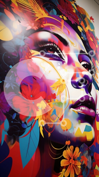 Intra Συλλεκτικό Ξύλινο Παζλ Plywood  4mm - Γαλήνια ομορφιά: Γυναίκα με πολύχρωμο λουλουδάτο μοτίβο στο πρόσωπο και στα μαλλιά Σε Ξύλινο Κουτί - Διαστάσεις Puzzle: 10x10 cm – 25 κομμάτια