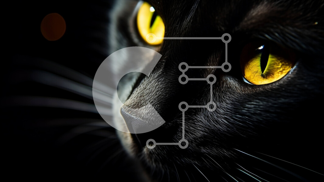 Σετ των 2 Intra Συλλεκτικό Ξύλινο Παζλ Plywood  4mm - Κοντινό πλάνο της μαύρης γάτας με τα κίτρινα μάτια Σε Ξύλινο Κουτί - Διαστάσεις: 10x10 cm – 25 κομμάτια