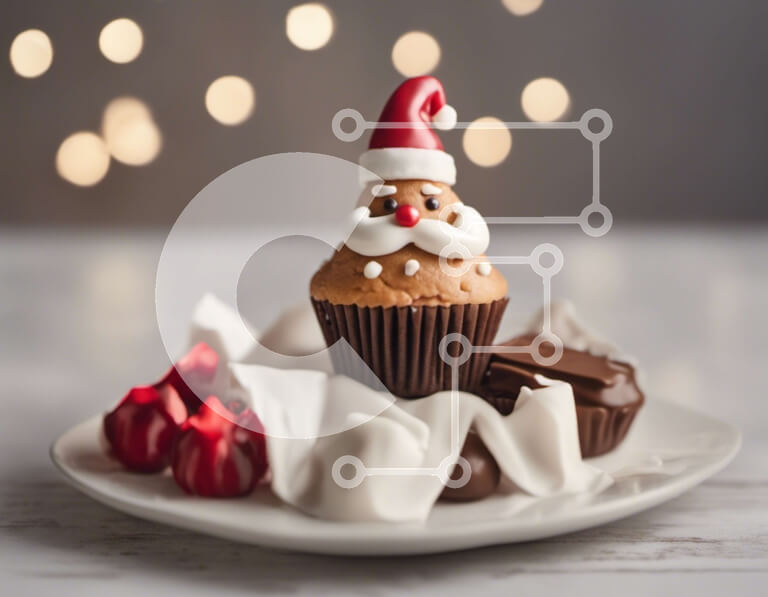 Σετ των 2 Intra Συλλεκτικό Ξύλινο Παζλ Plywood  4mm - Cupcake με διακόσμηση Άγιου Βασίλη σε λευκό πιάτο Σε Ξύλινο Κουτί - Διαστάσεις: 10x10 cm – 25 κομμάτια