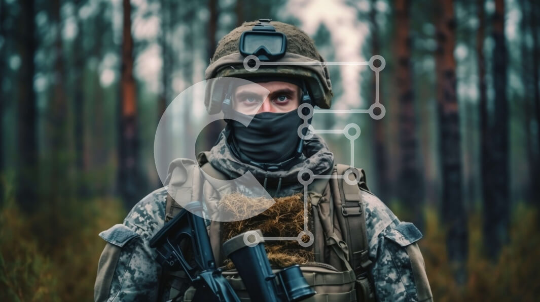 Intra Συλλεκτικό Ξύλινο Παζλ Plywood  4mm - Γενναίος στρατιώτης με στολή παραλλαγής και τουφέκι εκμετάλλευσης μάσκας προσώπου Σε Ξύλινο Κουτί - Διαστάσεις Puzzle: 10x10 cm – 25 κομμάτια