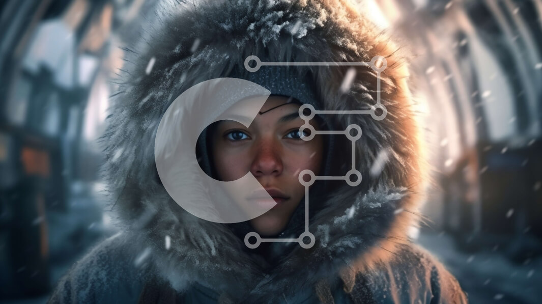 Intra Συλλεκτικό Ξύλινο Παζλ Plywood  4mm - Εικόνα μιας γυναίκας με χειμερινό μπουφάν με κουκούλα που στέκεται στο χιόνι Σε Ξύλινο Κουτί - Διαστάσεις Puzzle: 10x10 cm – 25 κομμάτια