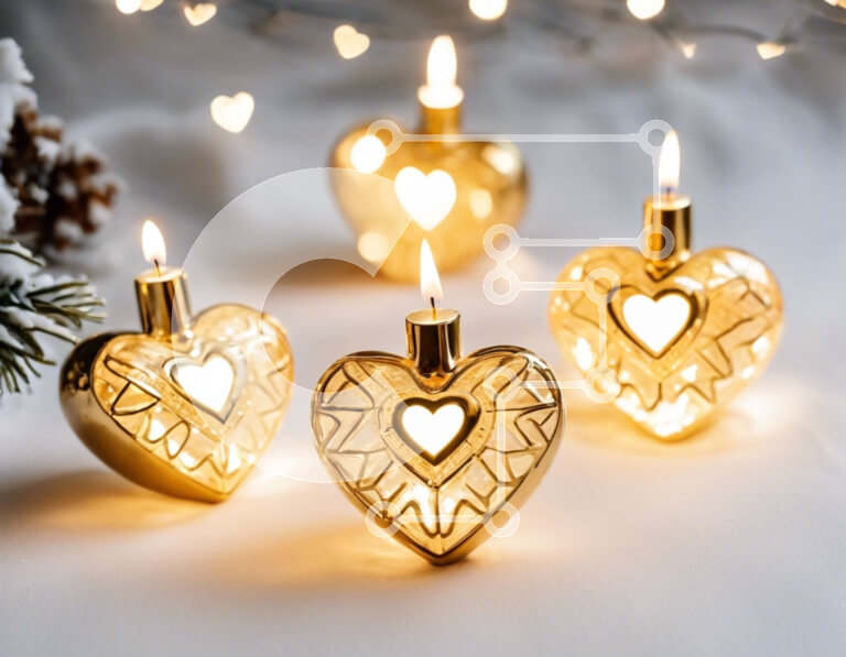 Intra Συλλεκτικό Ξύλινο Παζλ Plywood  4mm - Χρυσές Κηροπήγια σε σχήμα καρδιάς με νιφάδες χιονιού και κουκουνάρια Σε Ξύλινο Κουτί - Διαστάσεις: 10x10 cm – 25 κομμάτια