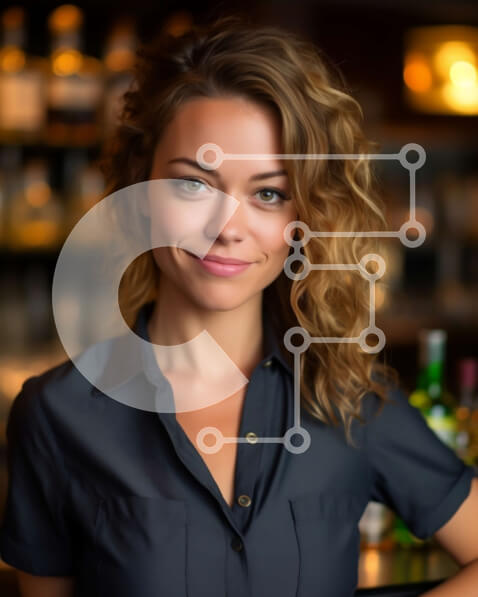 Intra Συλλεκτικό Ξύλινο Παζλ Plywood  4mm - Επαγγελματίας και φιλόξενος: Μια όμορφη νεαρή γυναίκα πίσω από τον πάγκο του μπαρ Σε Ξύλινο Κουτί - Διαστάσεις Puzzle: 10x10 cm – 25 κομμάτια