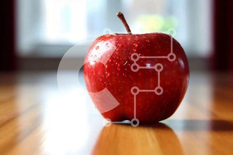 Σετ των 2 Intra Συλλεκτικό Ξύλινο Παζλ Plywood  4mm - Φρέσκο ​​κόκκινο μήλο σε ξύλινο τραπέζι με θέα στον κήπο Σε Ξύλινο Κουτί - Διαστάσεις: 10x10 cm – 25 κομμάτια