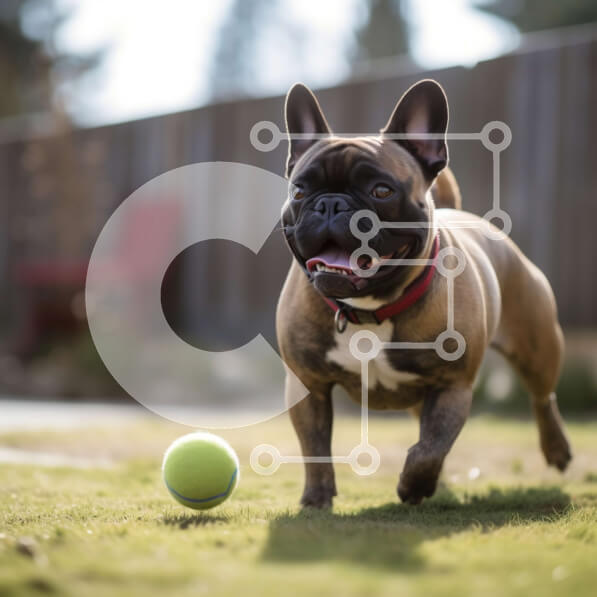 Intra Συλλεκτικό Ξύλινο Παζλ Plywood  4mm - Αξιολάτρευτη εικόνα γαλλικού μπουλντόγκ που τρέχει με μπάλα του τένις Σε Ξύλινο Κουτί - Διαστάσεις: 10x10 cm – 25 κομμάτια