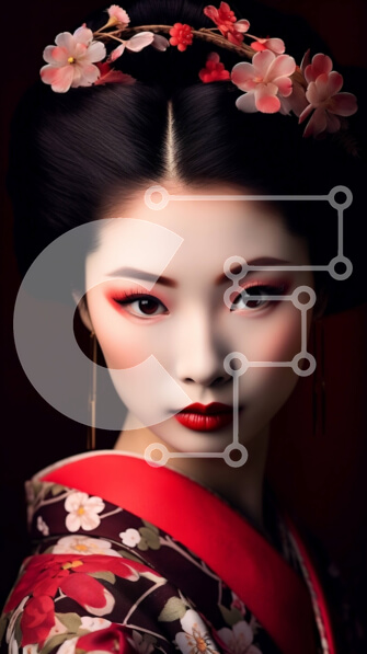 Intra Συλλεκτικό Ξύλινο Παζλ Plywood  4mm - Σοβαρή γυναίκα με παραδοσιακό ιαπωνικό κιμονό με λουλουδάτο μοτίβο Σε Ξύλινο Κουτί - Διαστάσεις Puzzle: 10x10 cm – 25 κομμάτια