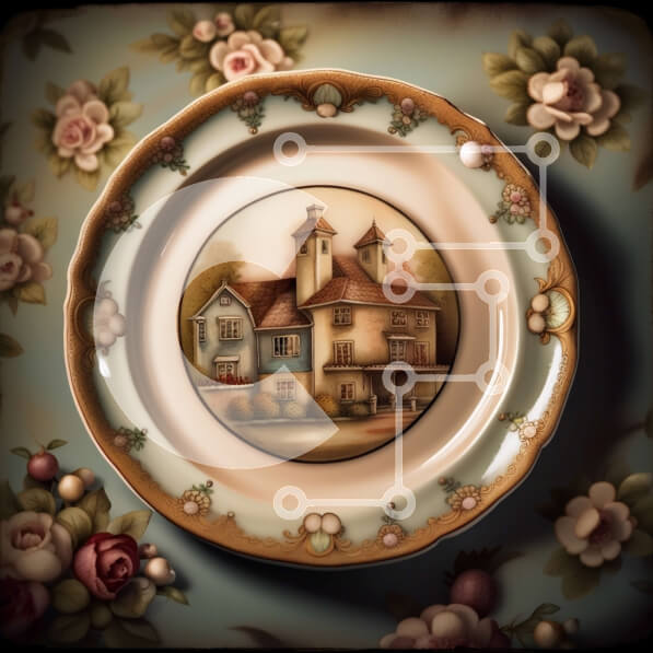 Intra Συλλεκτικό Ξύλινο Παζλ Plywood  4mm - Όμορφο πορσελάνινο πιάτο με βάψιμο σπιτιού Σε Ξύλινο Κουτί - Διαστάσεις: 10x10 cm – 25 κομμάτια