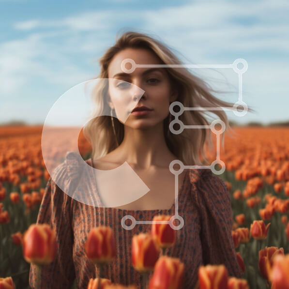 Intra Συλλεκτικό Ξύλινο Παζλ Plywood  4mm - Όμορφη εικόνα γυναίκας στο πεδίο με πορτοκαλί τουλίπες Σε Ξύλινο Κουτί - Διαστάσεις: 10x10 cm – 25 κομμάτια