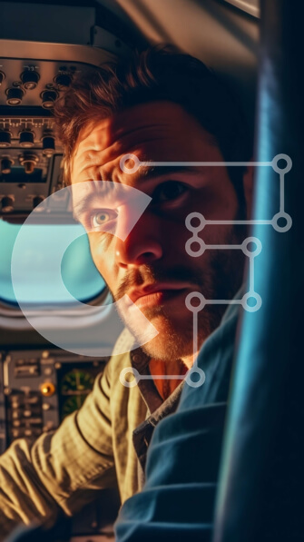 Intra Συλλεκτικό Ξύλινο Παζλ Plywood  4mm - Σοβαρός πιλότος με ιπτάμενο αεροπλάνο με καφέ δερμάτινο μπουφάν Σε Ξύλινο Κουτί - Διαστάσεις Puzzle: 10x10 cm – 25 κομμάτια