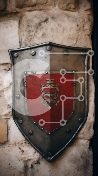 Intra Συλλεκτικό Ξύλινο Παζλ Plywood  4mm - Μεταλλική ασπίδα σε ένα παλιό πέτρινο κτίριο Σε Ξύλινο Κουτί - Διαστάσεις Puzzle: 10x10 cm – 25 κομμάτια