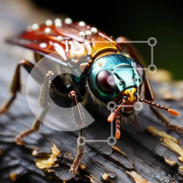 Intra Συλλεκτικό Ξύλινο Παζλ Plywood  4mm - Όμορφη εικόνα ενός πολύχρωμου σκαθαριού σε ένα κλαδί δέντρου Σε Ξύλινο Κουτί - Διαστάσεις: 10x10 cm – 25 κομμάτια