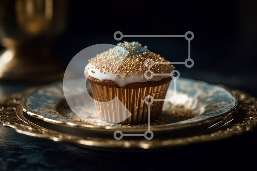 Σετ των 2 Intra Συλλεκτικό Ξύλινο Παζλ Plywood  4mm - Νόστιμο Cupcake με Λευκό Πάγωμα και Χρυσά Πασπαλίσματα | Φωτογραφία Αρχείου Σε Ξύλινο Κουτί - Διαστάσεις: 10x10 cm – 25 κομμάτια