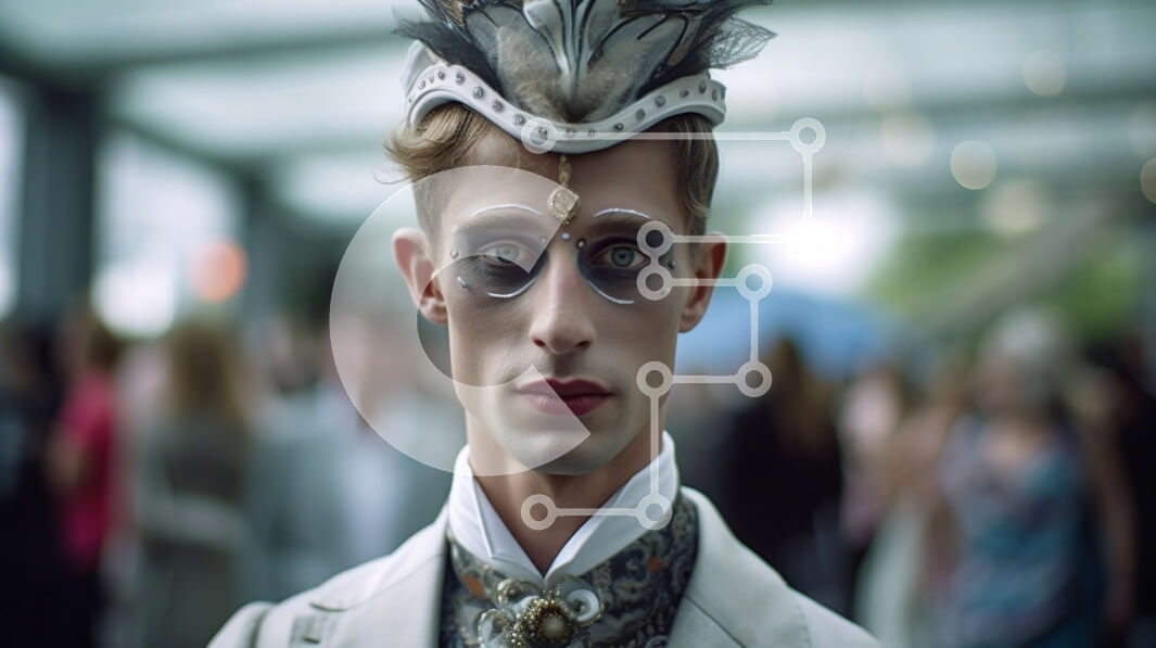 Intra Συλλεκτικό Ξύλινο Παζλ Plywood  4mm - Άνδρας με λευκό κοστούμι με κόμμωση με θέμα τα πουλιά στην πολυσύχναστη οδό Σε Ξύλινο Κουτί - Διαστάσεις Puzzle: 10x10 cm – 25 κομμάτια