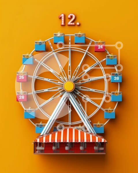 Intra Συλλεκτικό Ξύλινο Παζλ Plywood  4mm - Πολύχρωμη ρόδα με 12 γόνδολες σε πορτοκαλί φόντο Σε Ξύλινο Κουτί - Διαστάσεις Puzzle: 10x10 cm – 25 κομμάτια