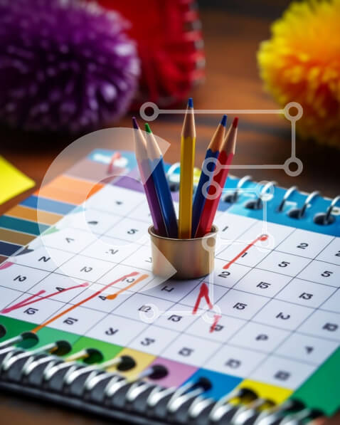 Intra Συλλεκτικό Ξύλινο Παζλ Plywood  4mm - Πολύχρωμα μολύβια στην κορυφή ενός ημερολογίου - φωτογραφία αρχείου Σε Ξύλινο Κουτί - Διαστάσεις: 10x10 cm – 25 κομμάτια