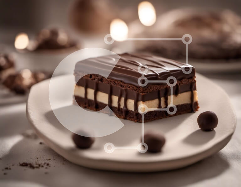 Σετ των 2 Intra Συλλεκτικό Ξύλινο Παζλ Plywood  4mm - Νόστιμο επιδόρπιο με παγωμένο σοκολάτα και πασπαλίζουμε σε λευκό πιάτο Σε Ξύλινο Κουτί - Διαστάσεις: 10x10 cm – 25 κομμάτια