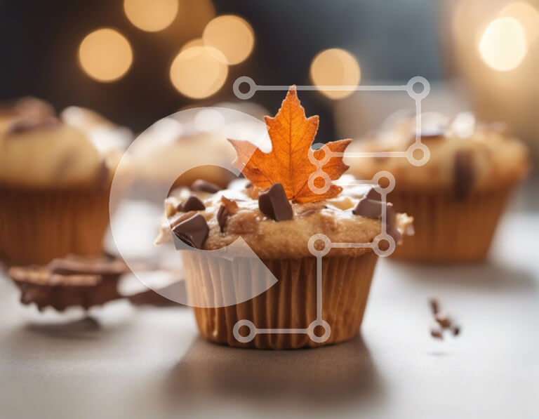 Σετ των 2 Intra Συλλεκτικό Ξύλινο Παζλ Plywood  4mm - Λαχταριστό φθινοπωρινό Cupcake με τσιπς σοκολάτας Σε Ξύλινο Κουτί - Διαστάσεις: 10x10 cm – 25 κομμάτια