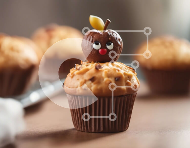 Σετ των 2 Intra Συλλεκτικό Ξύλινο Παζλ Plywood  4mm - Cupcake με διακόσμηση μήλου Σε Ξύλινο Κουτί - Διαστάσεις: 10x10 cm – 25 κομμάτια