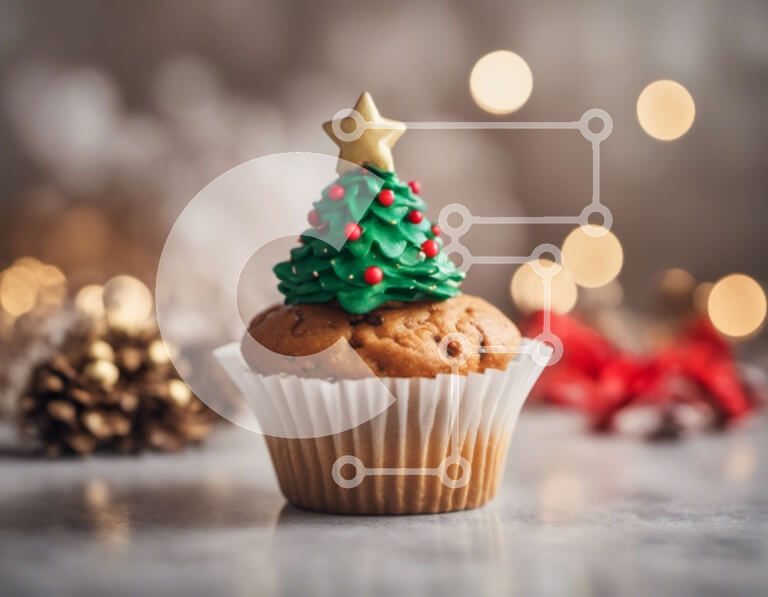 Σετ των 2 Intra Συλλεκτικό Ξύλινο Παζλ Plywood  4mm - Γιορτινό Χριστουγεννιάτικο Cupcake με Διακοσμητικό Δέντρο Σε Ξύλινο Κουτί - Διαστάσεις: 10x10 cm – 25 κομμάτια