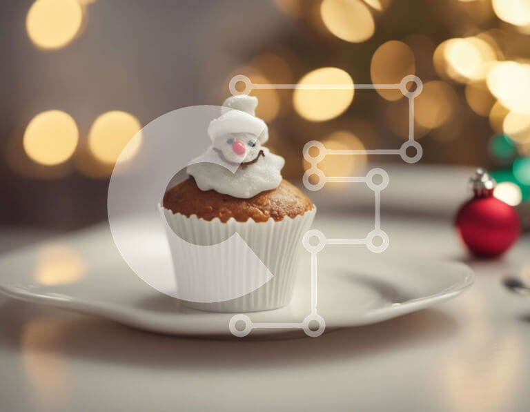 Σετ των 2 Intra Συλλεκτικό Ξύλινο Παζλ Plywood  4mm - Χιονάνθρωπος Cupcake σε λευκό πιάτο με χριστουγεννιάτικα στολίδια Σε Ξύλινο Κουτί - Διαστάσεις: 10x10 cm – 25 κομμάτια