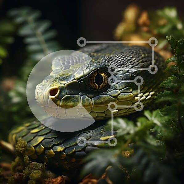 Intra Συλλεκτικό Ξύλινο Παζλ Plywood  4mm - Κοντινή εικόνα του κεφαλιού του δηλητηριώδους φιδιού Σε Ξύλινο Κουτί - Διαστάσεις: 10x10 cm – 25 κομμάτια